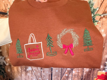 Custom Embroidered Trees and Christmas Market Sweatshirt by Gildan